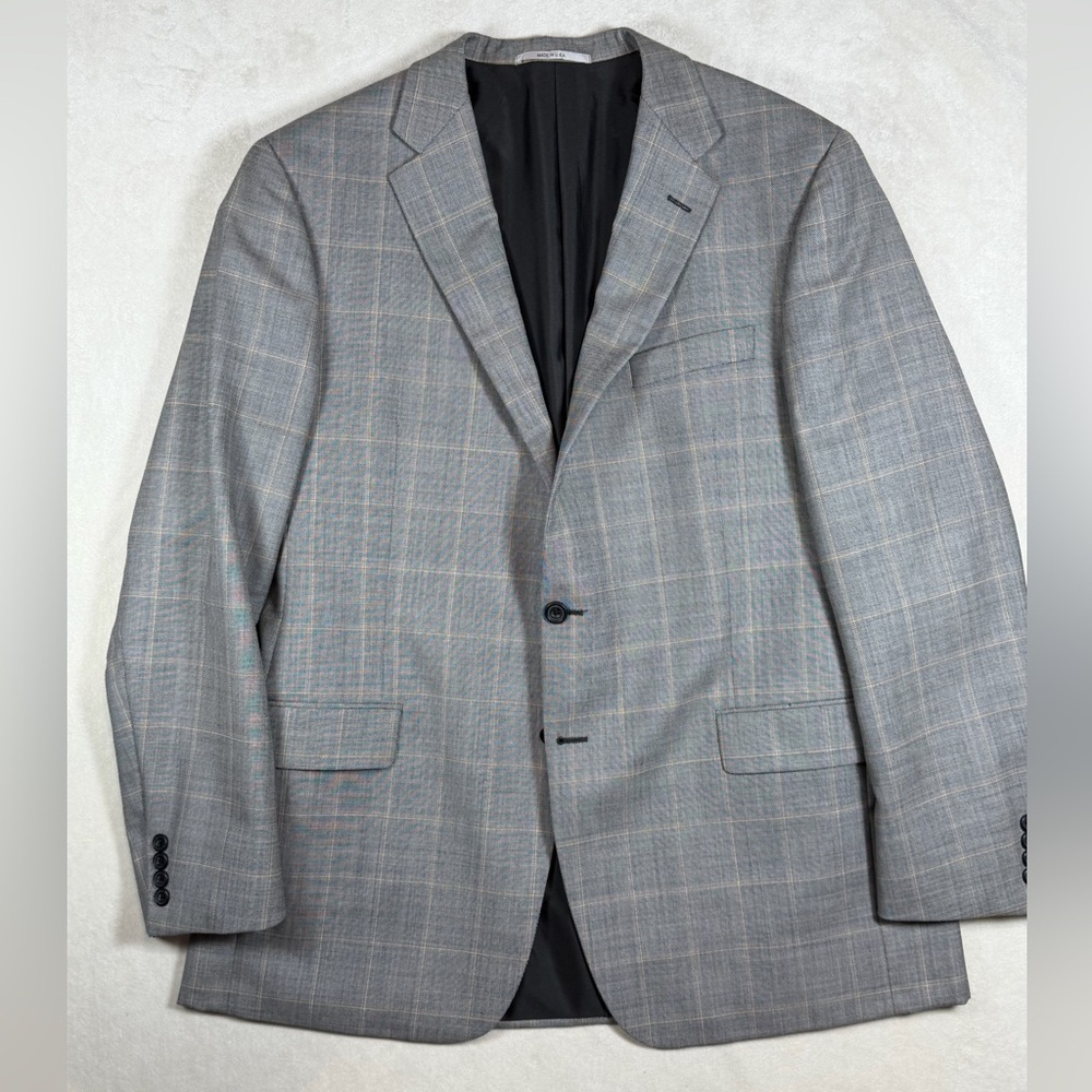 Recent Hickey Freeman 46l Worsted Wool Classic Gray Check Windowpane Blazer Usa